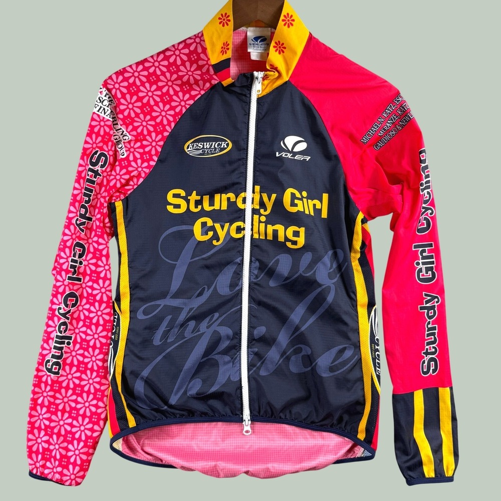 Voler Cycling Jacket Women M Pink Navy Floral Sturdy Girl Love The‎ Bike USA Zip